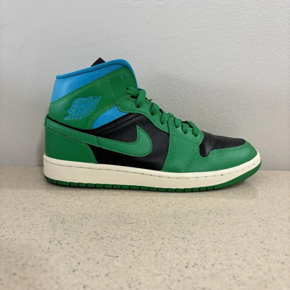 Nike Air Jordan 1 Mid Green Black Blue BQ6472-033 Size 8.5 Women's Excellent - Picture 1 of 15